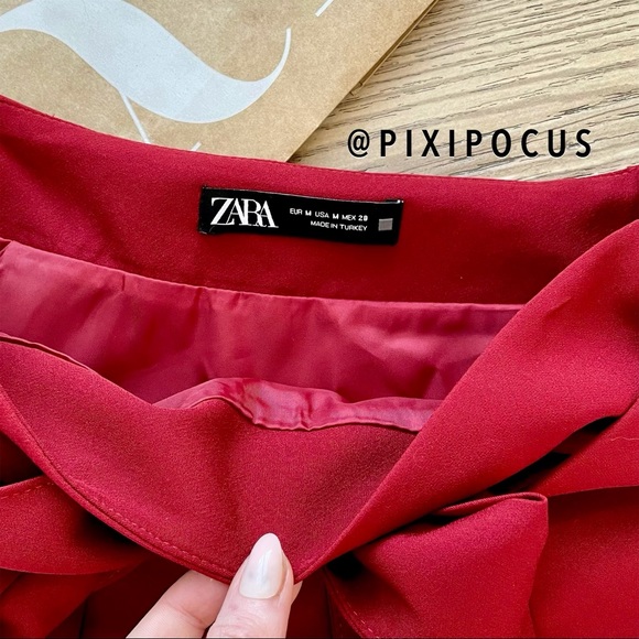 ZARA MINI SKORT WIRH BELT DARK RED M - Picture 11 of 14